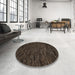 Round Machine Washable Abstract Brown Rug in a Office, wshabs5583