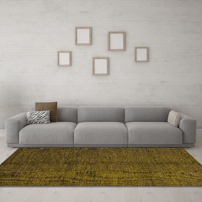 Machine Washable Abstract Yellow Modern Rug in a Living Room, wshabs5587yw