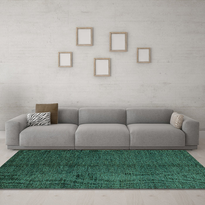 Machine Washable Abstract Turquoise Modern Area Rugs in a Living Room,, wshabs5587turq