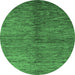 Round Machine Washable Abstract Emerald Green Modern Area Rugs, wshabs5588emgrn