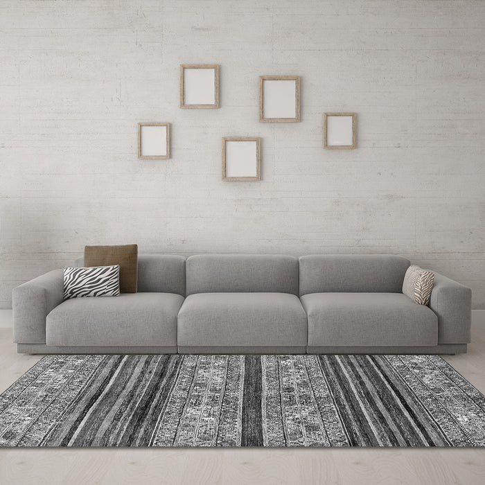 Machine Washable Abstract Gray Modern Rug in a Living Room,, wshabs558gry