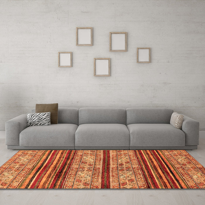 Machine Washable Abstract Orange Modern Area Rugs in a Living Room, wshabs558org