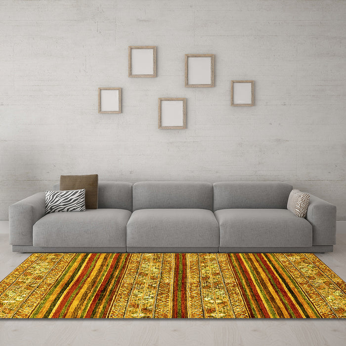 Machine Washable Abstract Yellow Modern Rug in a Living Room, wshabs558yw