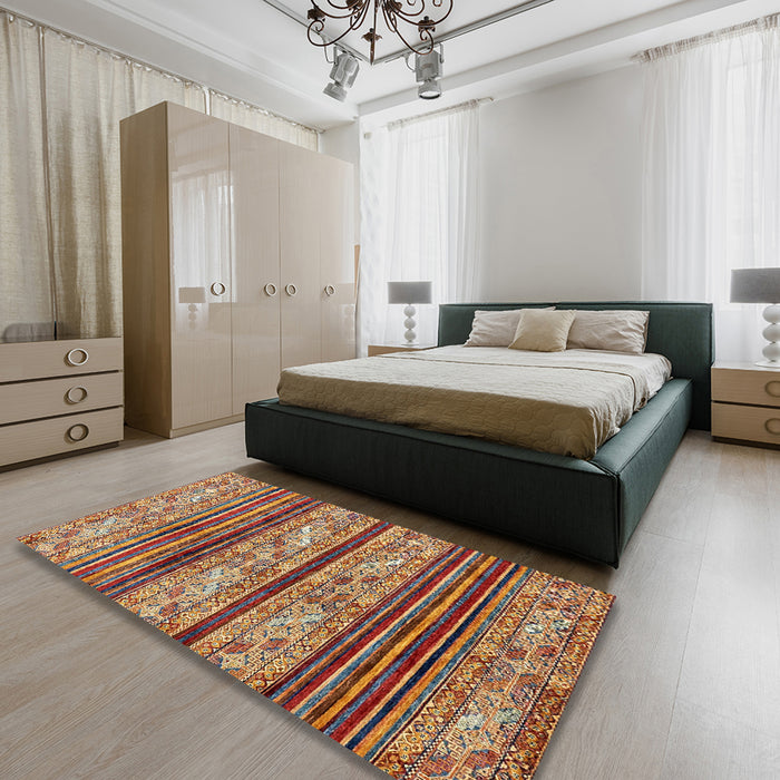 Machine Washable Abstract Brown Red Rug in a Bedroom, wshabs558