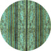 Round Abstract Turquoise Modern Rug, abs558turq