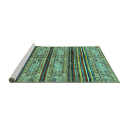 Sideview of Machine Washable Abstract Turquoise Modern Area Rugs, wshabs558turq