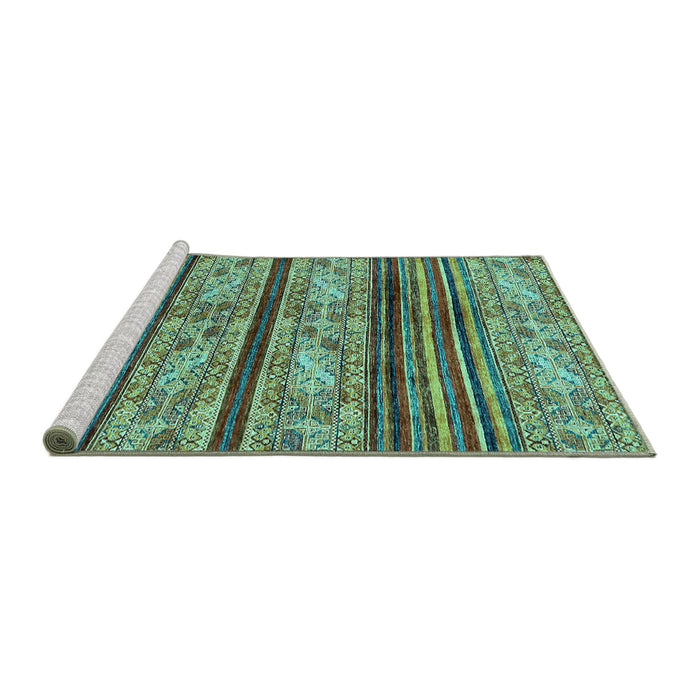 Sideview of Machine Washable Abstract Turquoise Modern Area Rugs, wshabs558turq