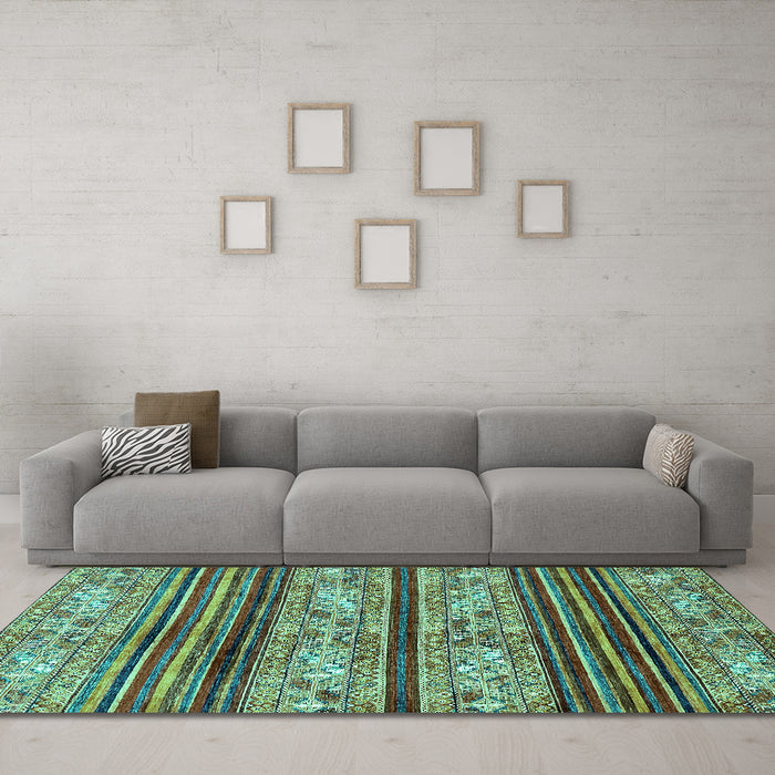 Machine Washable Abstract Turquoise Modern Area Rugs in a Living Room,, wshabs558turq