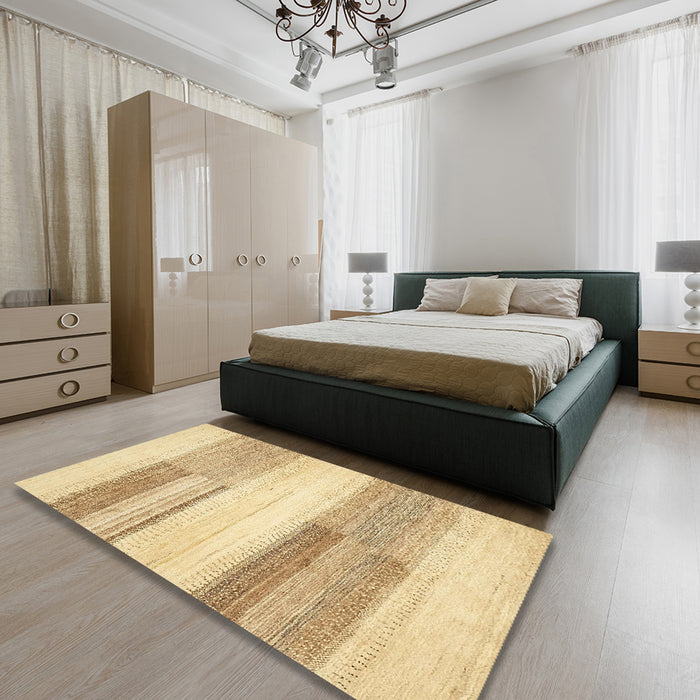 Machine Washable Abstract Gold Rug in a Bedroom, wshabs5590