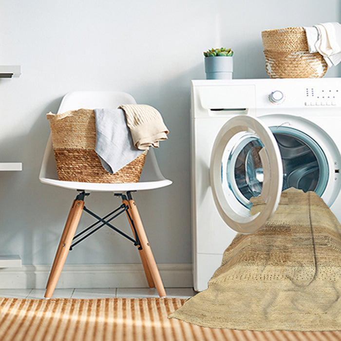 Machine Washable Abstract Gold Rug in a Washing Machine, wshabs5590