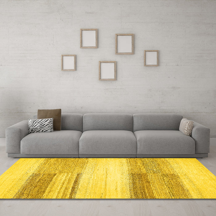 Machine Washable Solid Yellow Modern Rug in a Living Room, wshabs5590yw