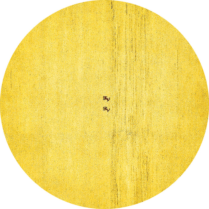 Round Machine Washable Solid Yellow Modern Rug, wshabs5591yw