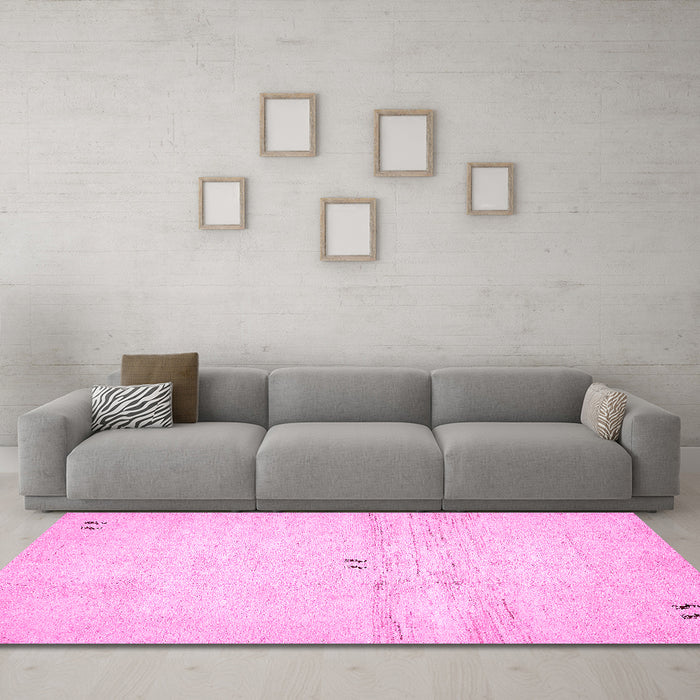 Machine Washable Solid Pink Modern Rug in a Living Room, wshabs5591pnk