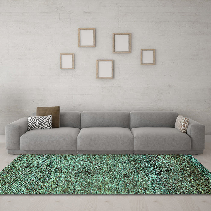 Machine Washable Abstract Turquoise Modern Area Rugs in a Living Room,, wshabs5592turq