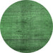 Round Abstract Emerald Green Modern Rug, abs5592emgrn