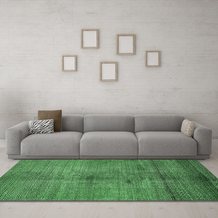 Machine Washable Abstract Emerald Green Modern Area Rugs in a Living Room,, wshabs5592emgrn