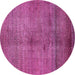 Round Machine Washable Abstract Pink Modern Rug, wshabs5592pnk