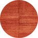 Round Machine Washable Abstract Orange Red Rug, wshabs5593