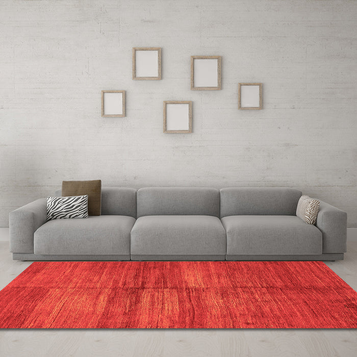Machine Washable Abstract Orange Modern Area Rugs in a Living Room, wshabs5593org