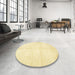 Round Machine Washable Abstract Sun Yellow Rug in a Office, wshabs5594