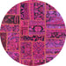 Round Machine Washable Abstract Dark Pink Rug, wshabs5596