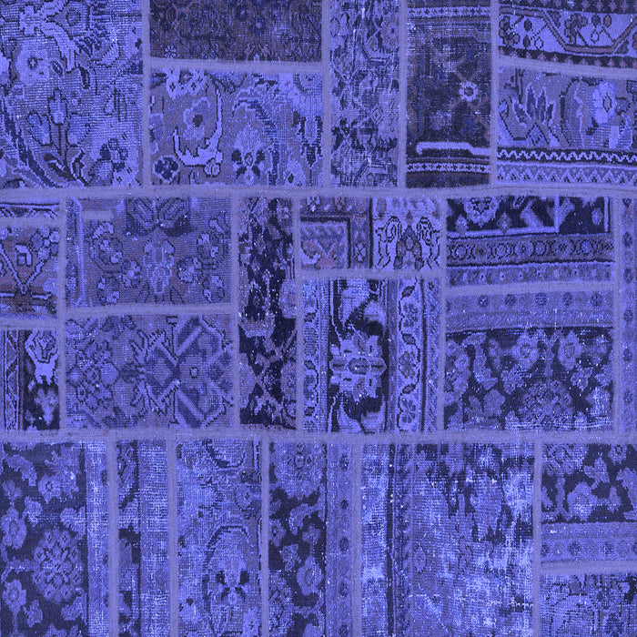 Square Machine Washable Patchwork Blue Transitional Rug, wshabs5596blu