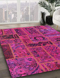 Abstract Dark Pink Patchwork Rug, abs5596