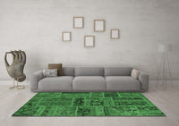 Machine Washable Patchwork Emerald Green Transitional Rug, wshabs5596emgrn