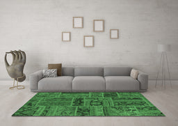 Machine Washable Patchwork Emerald Green Transitional Area Rugs in a Living Room,, wshabs5596emgrn