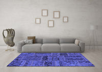 Machine Washable Patchwork Blue Transitional Rug, wshabs5596blu