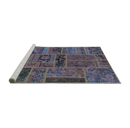 Sideview of Machine Washable Patchwork Turquoise Transitional Area Rugs, wshabs5596turq