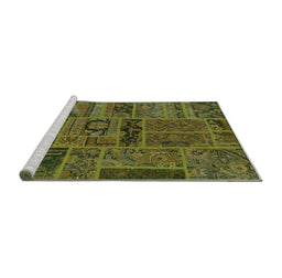 Sideview of Machine Washable Patchwork Green Transitional Area Rugs, wshabs5596grn