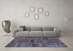 Machine Washable Patchwork Turquoise Transitional Area Rugs in a Living Room,, wshabs5596turq