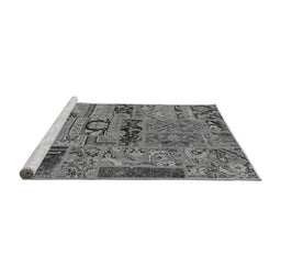 Sideview of Machine Washable Patchwork Gray Transitional Rug, wshabs5596gry