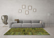 Machine Washable Patchwork Green Transitional Area Rugs in a Living Room,, wshabs5596grn