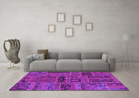 Machine Washable Patchwork Purple Transitional Rug, wshabs5596pur