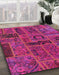 Abstract Dark Pink Patchwork Rug in Family Room, abs5596