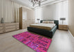 Abstract Dark Pink Patchwork Rug in a Bedroom, abs5596