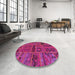 Round Abstract Dark Pink Patchwork Rug in a Office, abs5596