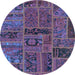 Round Patchwork Light Blue Transitional Rug, abs5596lblu