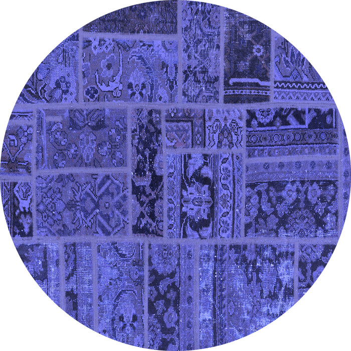 Round Machine Washable Patchwork Blue Transitional Rug, wshabs5596blu