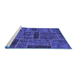 Sideview of Machine Washable Patchwork Blue Transitional Rug, wshabs5596blu