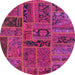 Round Abstract Dark Pink Patchwork Rug, abs5596