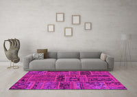 Machine Washable Patchwork Pink Transitional Rug, wshabs5596pnk