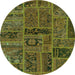 Round Patchwork Green Transitional Rug, abs5596grn