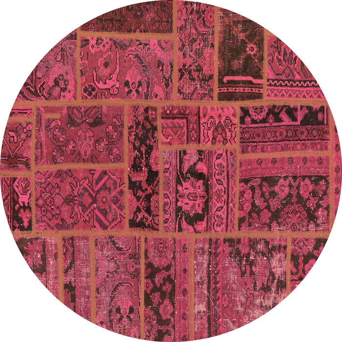 Round Machine Washable Patchwork Brown Transitional Rug, wshabs5596brn