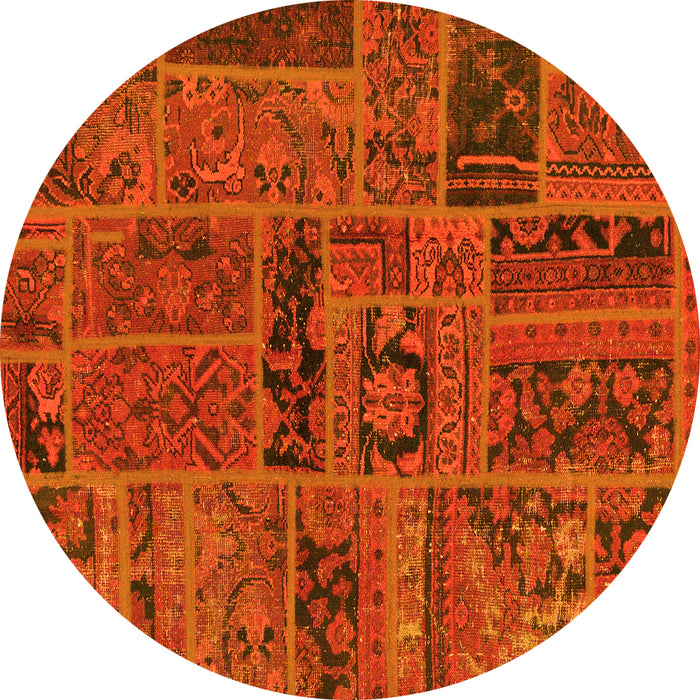 Round Machine Washable Patchwork Yellow Transitional Rug, wshabs5596yw