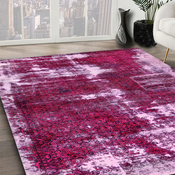 Machine Washable Abstract Deep Mauve Purple Rug in a Family Room, wshabs5597