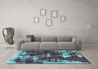 Machine Washable Abstract Turquoise Modern Rug, wshabs5597turq