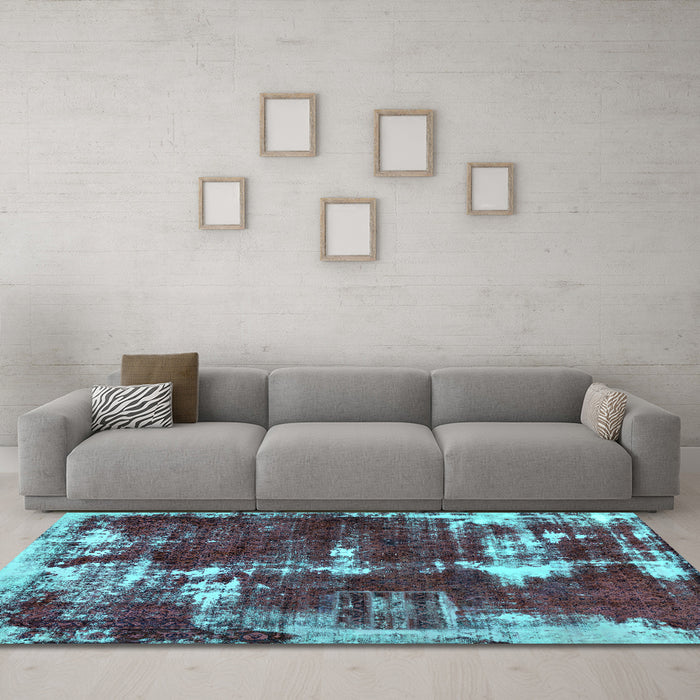 Machine Washable Abstract Turquoise Modern Area Rugs in a Living Room,, wshabs5597turq
